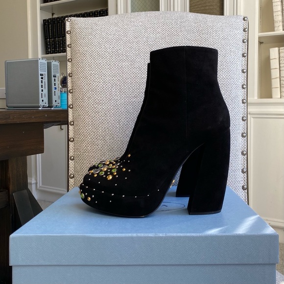 Worn x1 Prada Suede Crystal Embellishments Boots - Picture 4 of 12